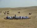 Prayer Time in The Sahara Desert. Editorial image.