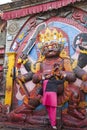 Prayer to Black (Kala) Bhairav, Kathmandu, Nepal Royalty Free Stock Photo