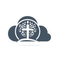 Abstract cloud and tree religious cross symbol icon vector design. Royalty Free Stock Photo