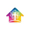 Abstract home and tree religious cross symbol icon vector design. Royalty Free Stock Photo