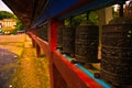 Prayer wheel at Ranka Monastery, Sikkim, India. Om Mani Padme Hum is the prayer/sanskrit mantra written on the wheels. Royalty Free Stock Photo