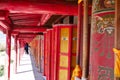 Prayer wheel in Tibetan Buddhist monastery Arou Da Temple in Qinghai China