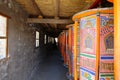 Prayer wheel in Tibetan Buddhist monastery Arou Da Temple in Qinghai China