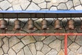 Prayer wheels in buddhism temple in countryside of Nepal Royalty Free Stock Photo