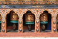 prayer wheels in a buddhist fortress (rinpung dzong) in paro (bhutan) Royalty Free Stock Photo