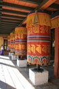 prayer wheels in a buddhist monument (national memorial chorten) in thimphu (bhutan) Royalty Free Stock Photo