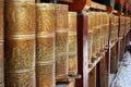 Prayer wheels in the Ganden Sumtsenling Monastery in south-west China Royalty Free Stock Photo