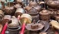 Prayer Wheels and handicraft wares at the market Royalty Free Stock Photo