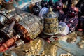 Prayer wheels at Kathmandu market Royalty Free Stock Photo