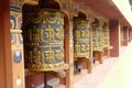 Prayer wheels of the Kenchosum Lhakhang temple Royalty Free Stock Photo