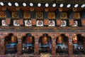 Prayer wheels in the Kyichu Lhakhang temple in Paro Valley, Bhutan