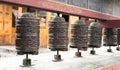 Prayer wheels in Nepal village, Landscape in Annapurna circuit,trekking in Nepal Royalty Free Stock Photo