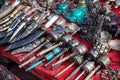 Prayer wheels and Nepali knives Royalty Free Stock Photo