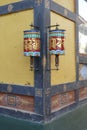 Prayer wheels repeating mantra Om mani padme um Royalty Free Stock Photo