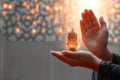 Prayerful moment Hand raised in prayer for Ramadan background