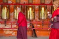 Prayers whirling prayer wheel in the Sertar buddhish college Royalty Free Stock Photo