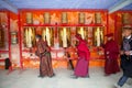 Prayers whirling prayer wheel in the Sertar buddhish college Royalty Free Stock Photo