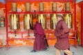 Prayers whirling prayer wheel in the Sertar buddhish college Royalty Free Stock Photo