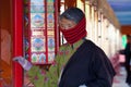 Prayers whirling prayer wheel in the Sertar buddhish college Royalty Free Stock Photo