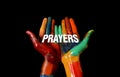 Prayers word concept on Multi Colors Painted hand Royalty Free Stock Photo