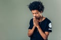 Praying african american man hoping for better. Asking God for good luck Royalty Free Stock Photo