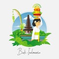 Praying balinese woman with temple background