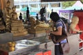 Praying at a chineese buddhist temple of Golden Budda, Wat Traimit Royalty Free Stock Photo