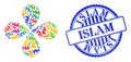 Islam Textured Stamp and Praying Girl Bright Twirl Flower Cluster