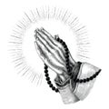 Praying hand drawing vintage clip art isolated on white background Royalty Free Stock Photo