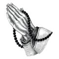 Praying hand drawing vintage clip art isolated on white background Royalty Free Stock Photo