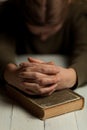 Praying hands on bible, worship of God Jesus Christ Royalty Free Stock Photo