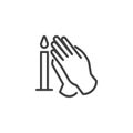 Praying hands candle line icon Royalty Free Stock Photo
