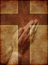 Praying Hands and Christian Cross Royalty Free Stock Photo