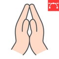 Praying hands color line icon, religion and namaste, hands folded in prayer vector icon, vector graphics, editable Royalty Free Stock Photo