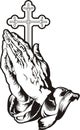 Praying hands with cross silhouette