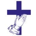 Praying Hands , cross, symbol of Christianity hand drawn vector illustration sketch