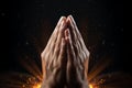 Praying hands with faith in religion and belief in God on dark background. Power of hope or love and devotion. Namaste or Namaskar Royalty Free Stock Photo