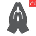 Praying hands glyph icon, religion and namaste, hands folded in prayer vector icon, vector graphics, editable stroke Royalty Free Stock Photo