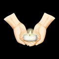 Praying hands holding candle watercolor illustration for Remembrance day of fallen soldiers commemoration of civilians Royalty Free Stock Photo