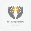 Praying Hands Holding light Candle sign and in loving memory letter vector design