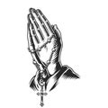 Praying hands holding rosary beads Royalty Free Stock Photo