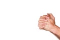 Praying hands. Hands of a male praying on the white background. Royalty Free Stock Photo