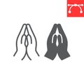 Praying hands line and glyph icon, religion and namaste, hands folded in prayer vector icon, vector graphics, editable Royalty Free Stock Photo