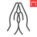 Praying hands line icon, religion and namaste, hands folded in prayer vector icon, vector graphics, editable stroke Royalty Free Stock Photo