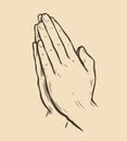 Praying hands. Palms folded together sketch vector illustration Royalty Free Stock Photo
