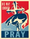 Praying hands, prayer on bible, blessing hands religious vector FLYER OR BANNER.