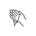 Praying hands with rosary outline icon