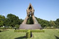 Praying hands sculpture at the entrance of Oral Roberts University