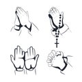 Praying hands vector set isolatedon a white background Royalty Free Stock Photo