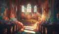 Praying inside a majestic gothic chapel generated by AI